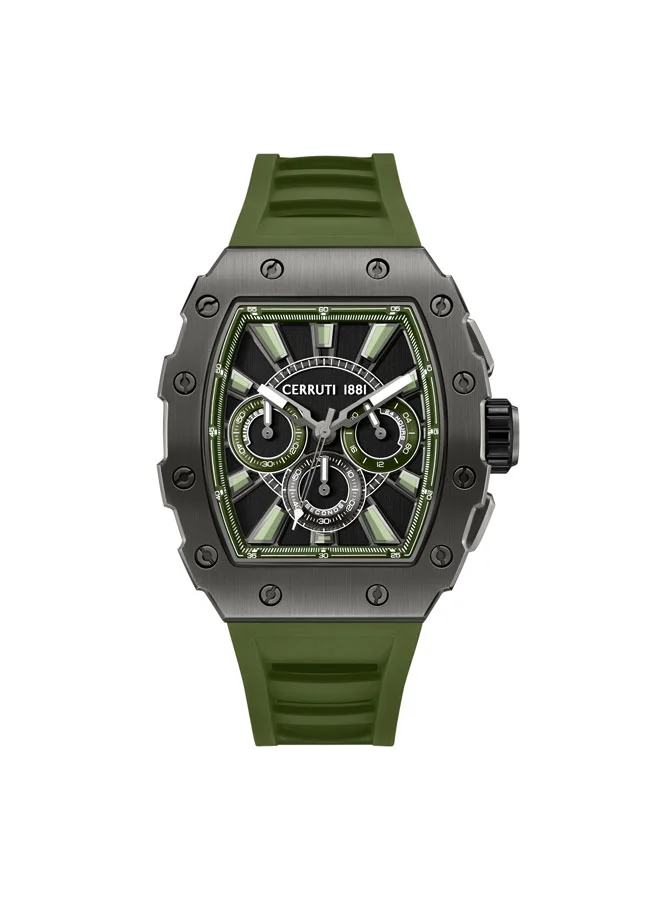 Gubbio Green Dial Silicone Strap Chronograph Watch for Men, 43.5mm
